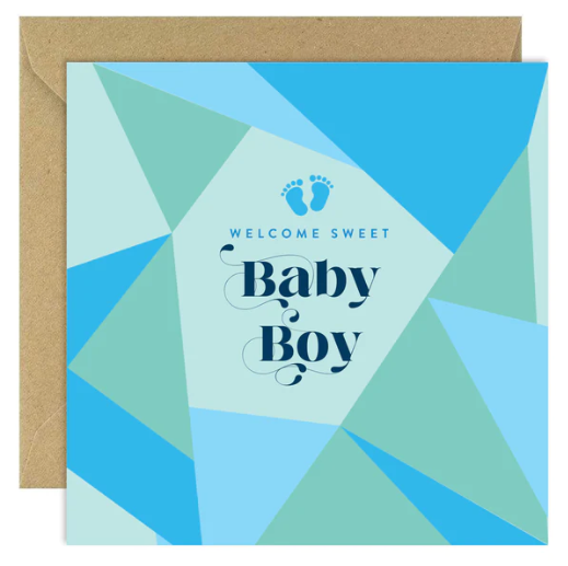 Baby Boy welcome card with geometric design