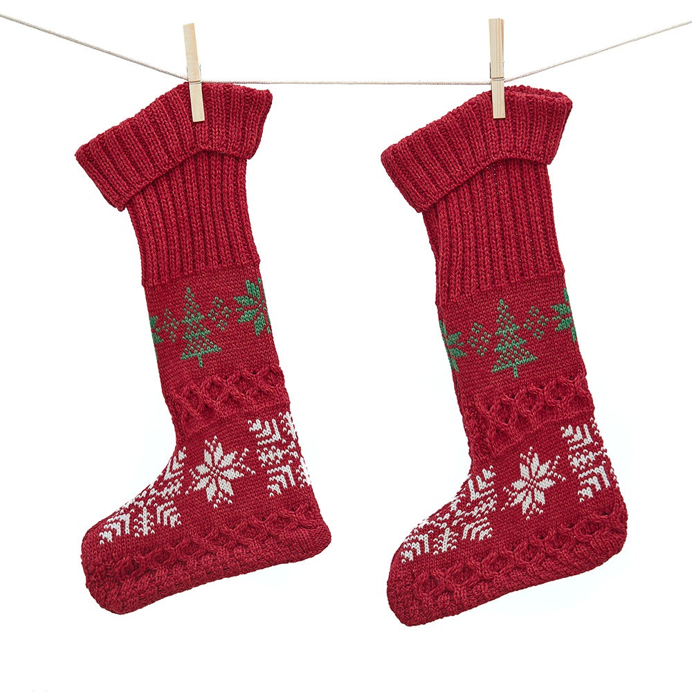 Irish Knitted Red Christmas Stocking