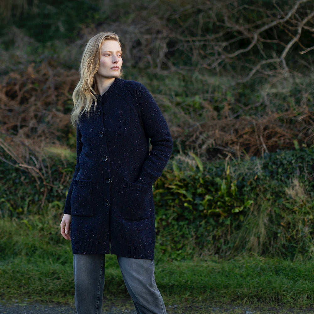 Irish Wool Long Sweater with Buttons