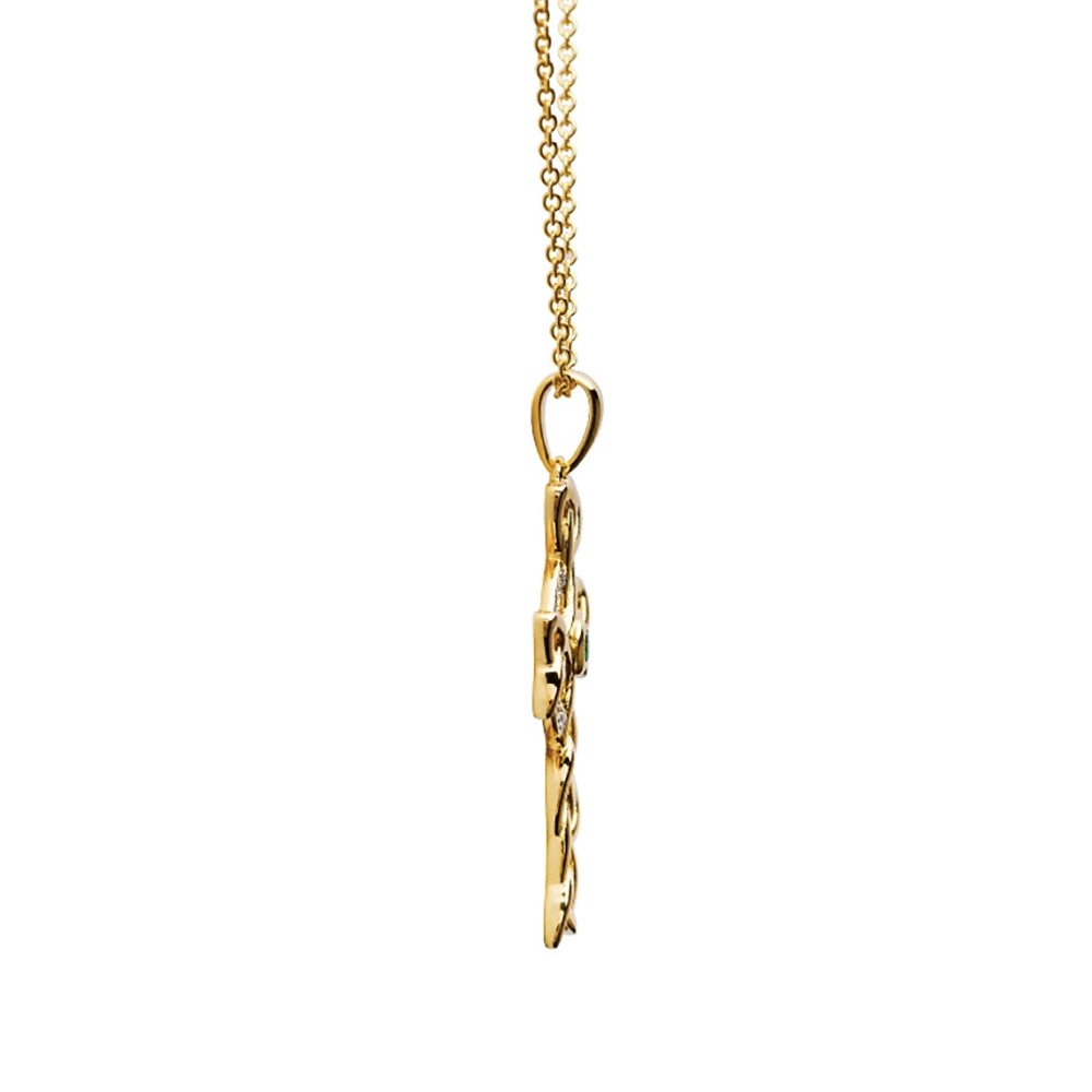 Celtic 14kt Gold Cross Necklace Green Stone