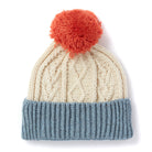 Kids Cream & Blue Pom Pom Aran Wool Hat