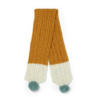 Cream and mustard kids Aran wool scarf with pom poms