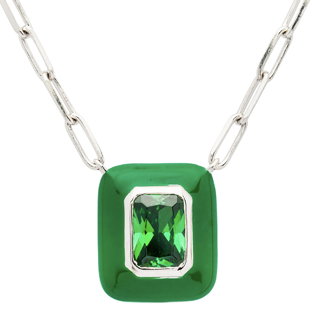 Green enamel necklace with emerald pendant