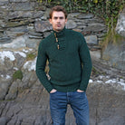 Green Irish Knit Wool Sweater with Toggle Buttons 