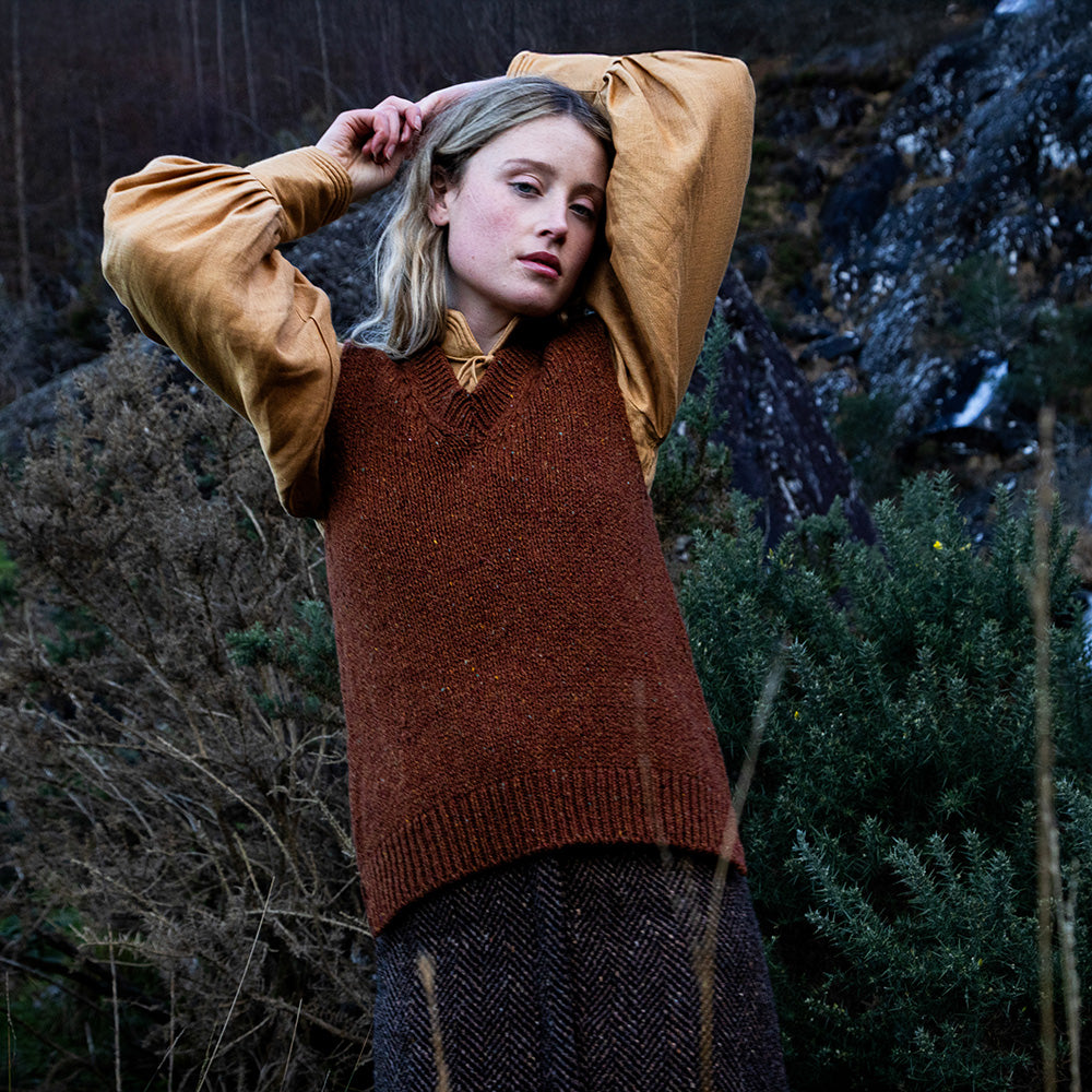 V Neck Slipover With Side Slits in Copper