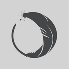 Stylized quill feather in a circle