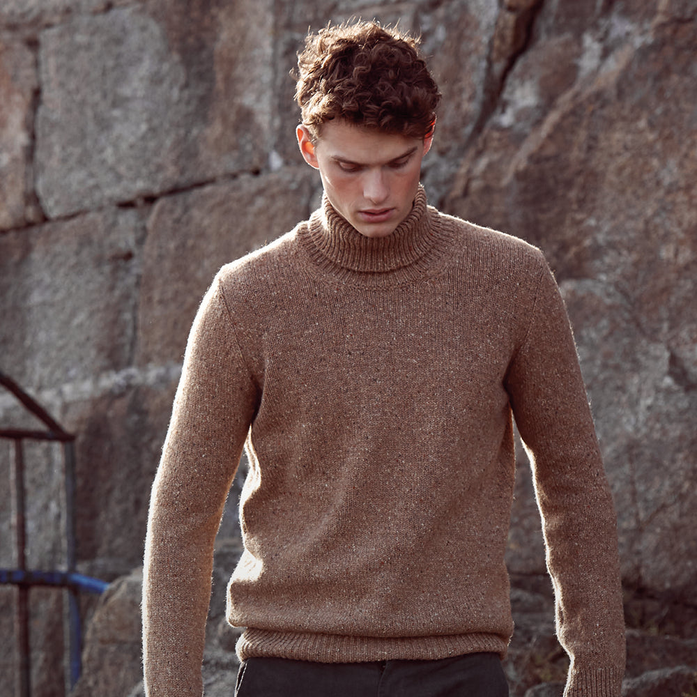 Man in Doonbeg Jersey Turtleneck Sweater in Biscuit