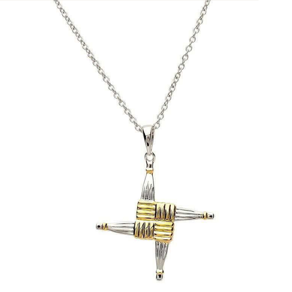 Irish Made St Brigids Cross Silver Gold Necklace Toronto