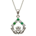 Square Claddagh Triangle pendant with emeralds and diamonds