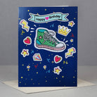 Happy Birthday card featuring a green trainer